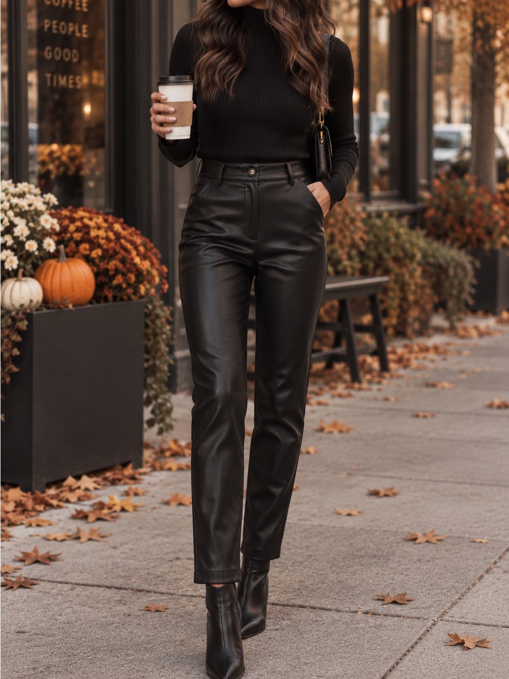Faux Leather Black Pants for Women